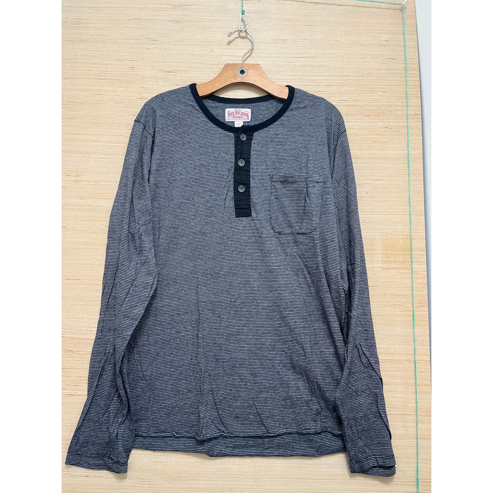 True Religion Henley Long Sleeve‎ Striped Pocket T Shirt Mens 2XL TTTG